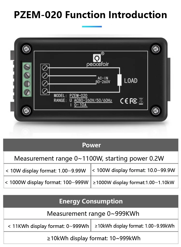 PZEM-022 English Ver. AC Digital Multi-Functional Power Monitor LCD Display AC 8