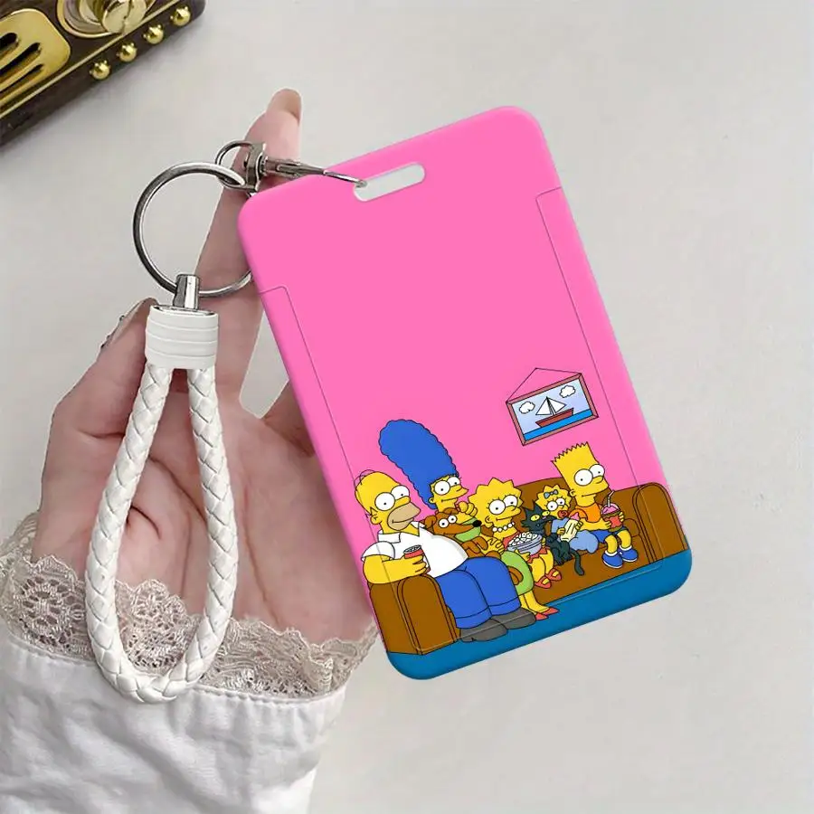1Pc 카드 홀더 접이식 신용 카드 홀더 끈이 달린 어린이 버스 카드 홀더 은행 ID 배지 커버 케이스 심슨 가족 TV 시청