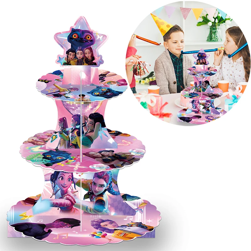 Support à cupcakes KPop Demon Hunters à 3 niveaux, présentoir de gâteaux de fête Anime, support à cupcakes pour enfants, décoration de réception-cadeau pour bébé