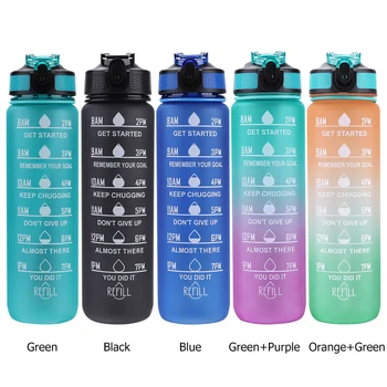 1000ml Sports Water Bottle High Temperature Resistant Straw Cup Frosted Water Cup Plastic Cup with Time Scale Drinking Cup 6