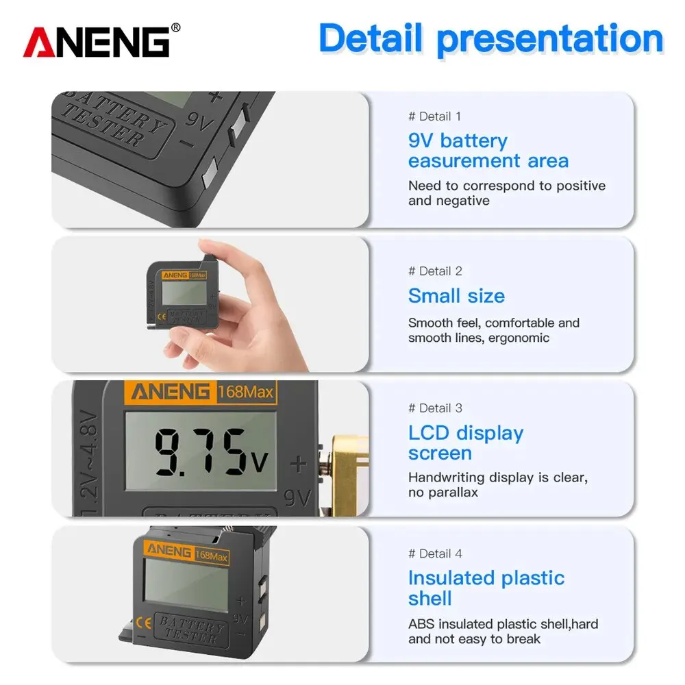 ANENG 168Max Digital Lithium Battery Tester Capacity Universal Test Checkered Load Analyzer Display Check AAA AA Button Cell battery tester lithium battery tester electronic load tester