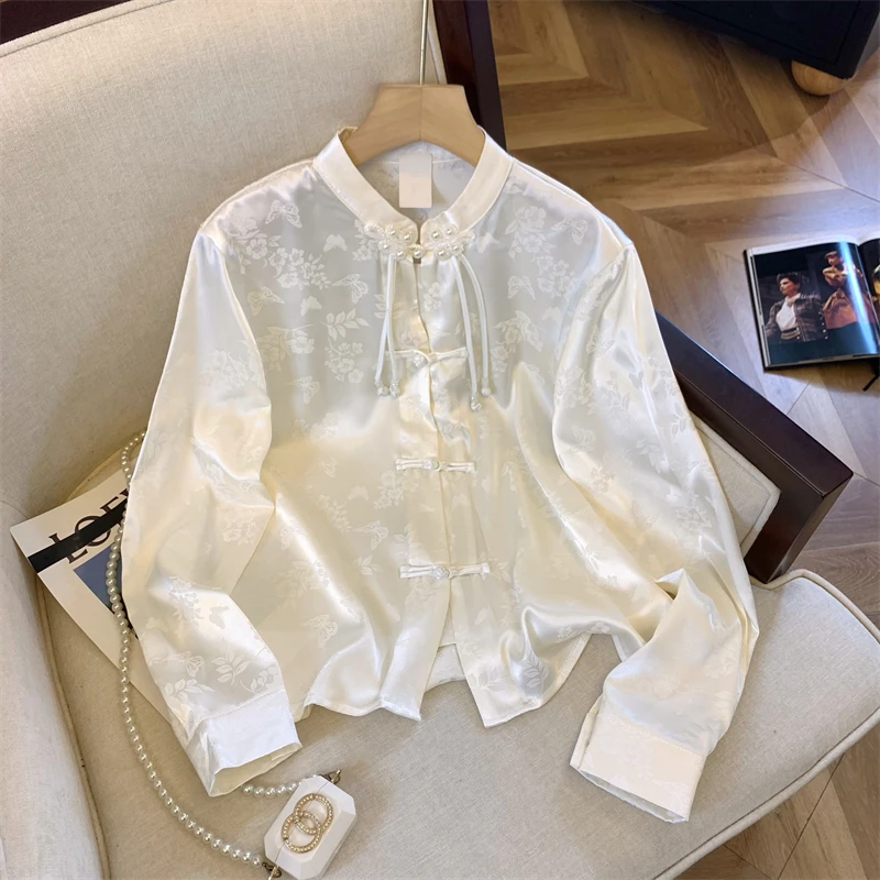 Chinese Plate Button Shirt for Women, High-grade Shirt, Temperament Fashion, Spring, New, 2022