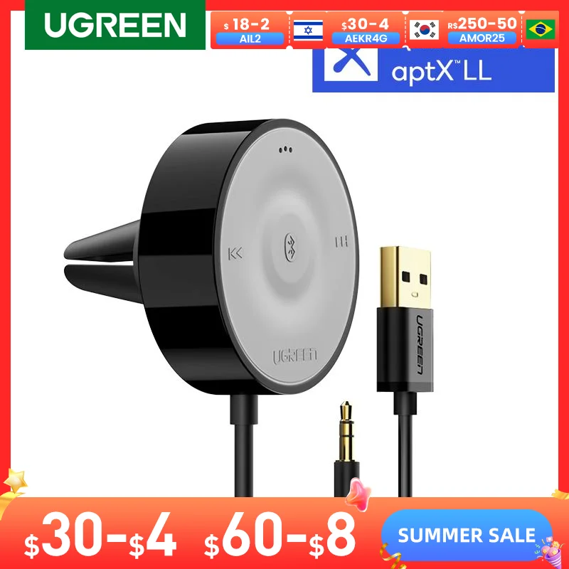 Ugreen Bluetooth 5.0 Car Kit Receiver Aptx Ll Wireless 3.5 Aux Adapter