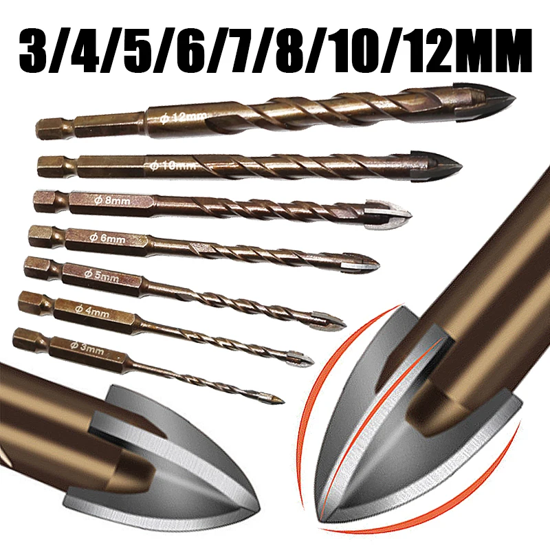 

3-12mm Cross Hex Tile Drill Bits Set for Glass Ceramic Concrete Hole Opener Brick Hard Alloy Triangle Bit Tool Kit