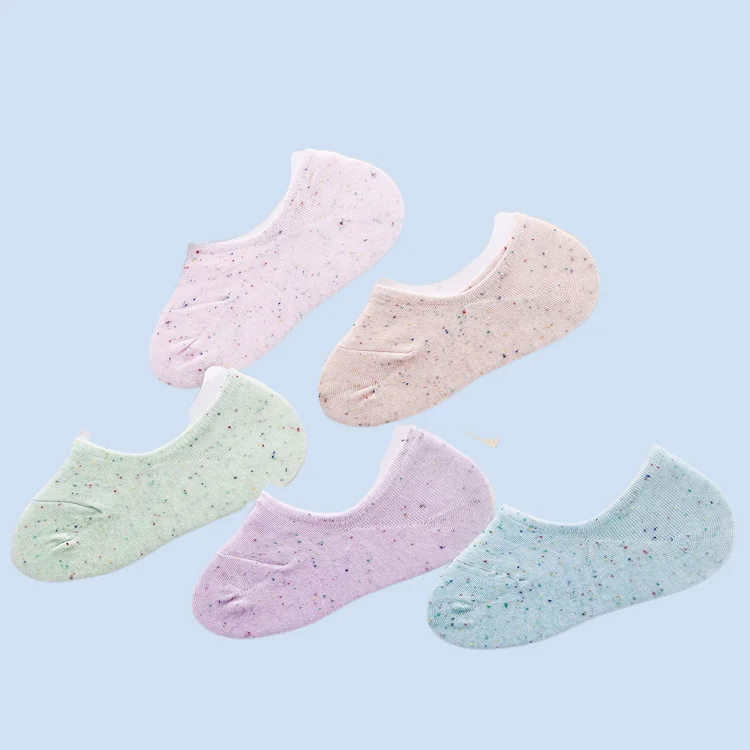 

5 Pairs Invisible Socks Cotton Bottom Silicone Non-Slip Non-Falling Summer Thin Shallow Mouth Socks Candy Color Idea Yarn