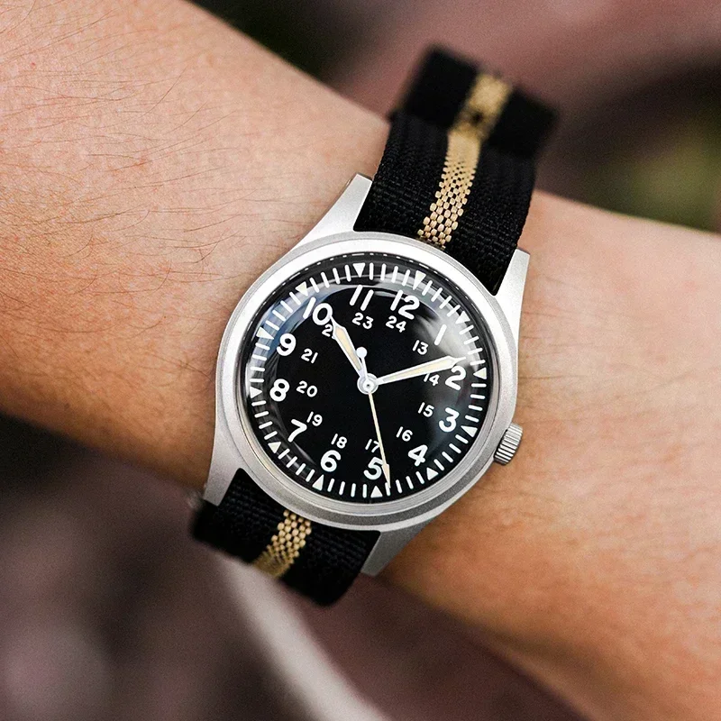 RDUNAE RA03 G10 34.5mm Retro Military Watch 316L Stainless Steel K1 Mineral Glass Luminous Sports Quartz Men Pilot Watch Men 5