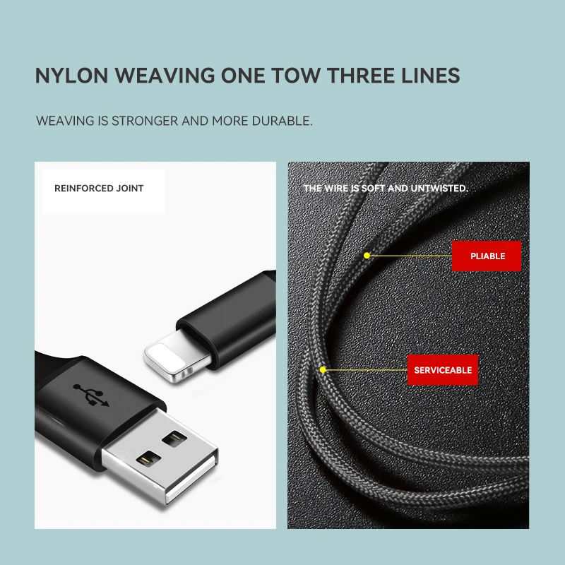 3 in 1 USB 고속 충전 케이블 1.2M 타입 C 마이크로 IOS 멀티 충전 케이블 (아이폰, 화웨이, 삼성용) 나일론 편조 케이블