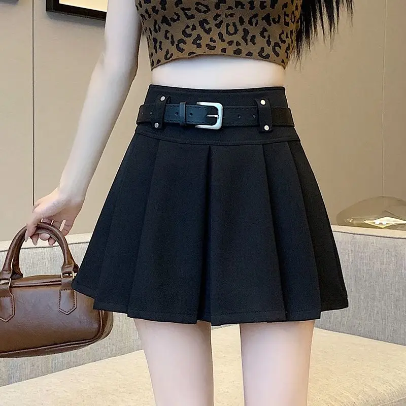 American Retro High Waisted A-line Pleated Half Length Skirt for Women Spring Voluminous Short Skirt That Shows Off Body Shape