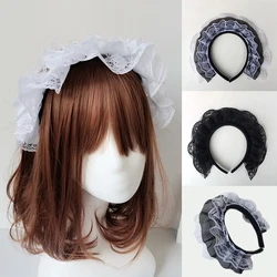 Gothic Lolita Maid Lace Headband Women Girls Ruffles Lace Flower Embroidery Hairband Headpiece Cosplay Anime Hair Hoop Accessory