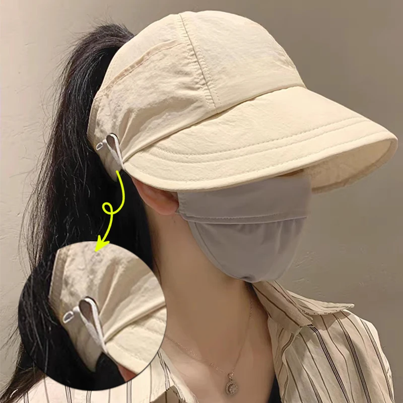 Women Sun Hat Summer Wide Brim Foldable Adjustable Outdoor Beach Bucket Hat UV Protection Visors Fisherman Ponytail Caps sun protection hat fisherman hat