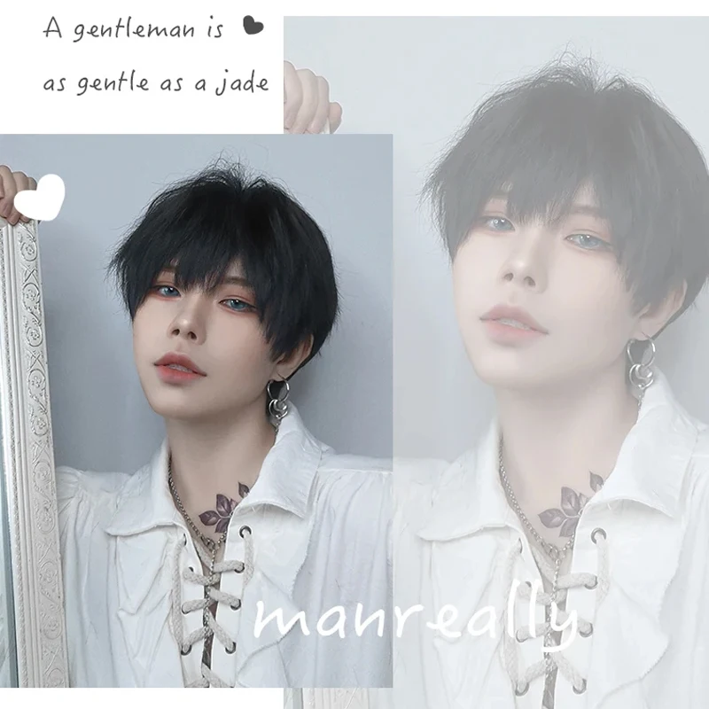 LUPU Short Synthetic Men's Breathable Wig Brown Men Boy Short Straight Cosplay Men Party Black Heat Resistant Synthetic Hair Wig