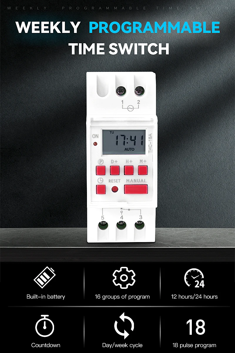 GEYA THC-30A 20A 16A Electric Digital Timer Switch Programmable AC DC 12V 24V 110V 220V 240V Electronic Timers