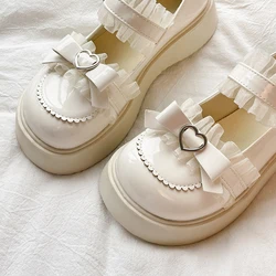 Zoki Sweet Lace Bowknot Lolita Shoes Women 2024 Heart Buckle Platform Mary Janes Woman Cute Thick Bottom Non-Slip Jk Shoes