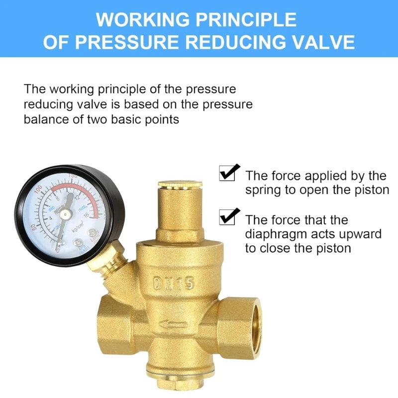Vielseitiger Wasserdruckregler Zoll DN15 mit Manometern aus Messing, geeignet für Häuser, Gebäude und Fabriken