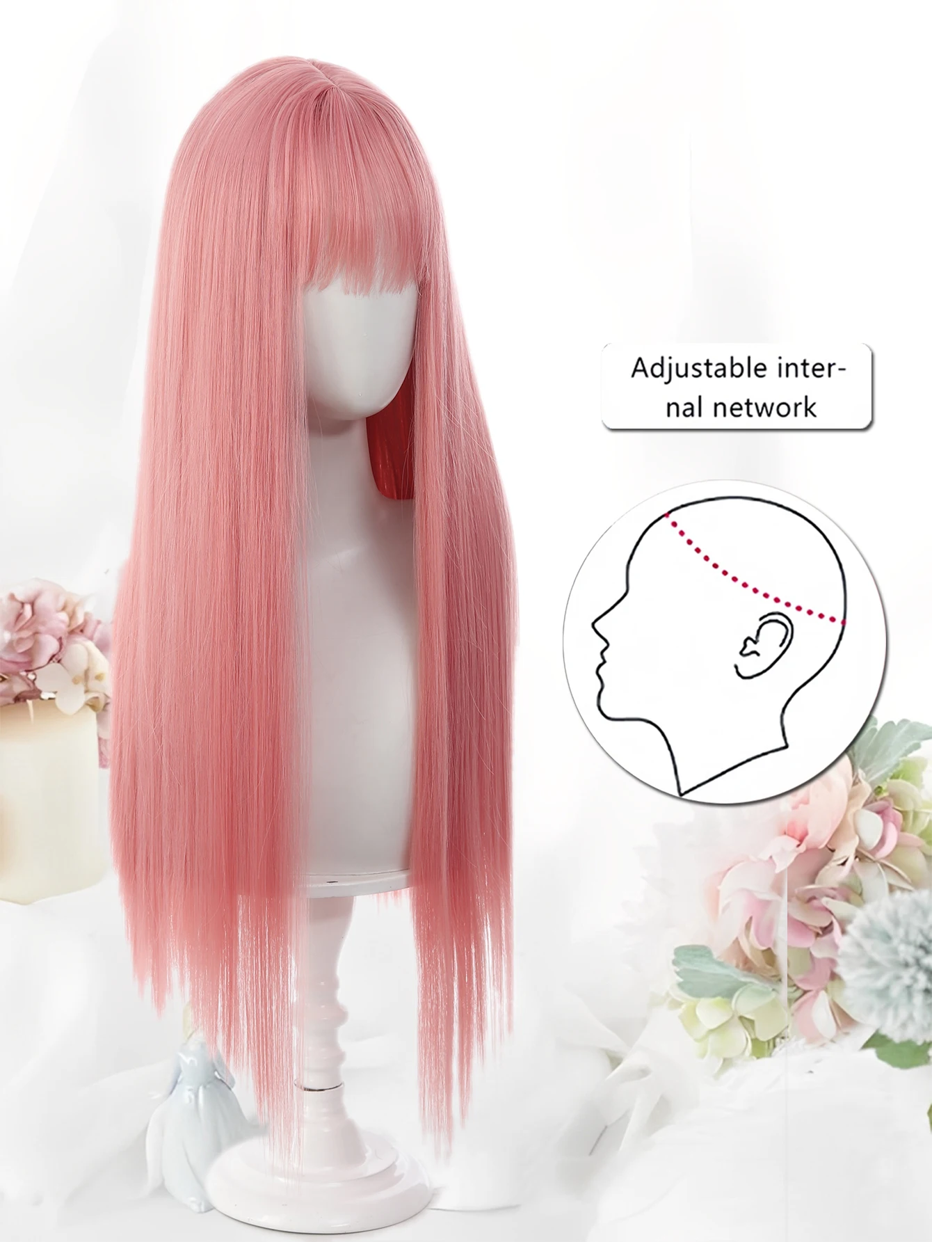 Pink Synthetic Straight Hair Wig For Women Cosplay