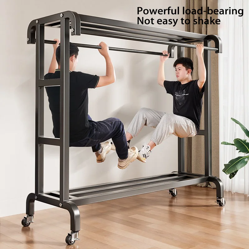 Movable Coat Rack With Universal Wheels Multifunctional Double-deck Simple Clothes Hanger Floor-Standing Bedroom Wardrobe