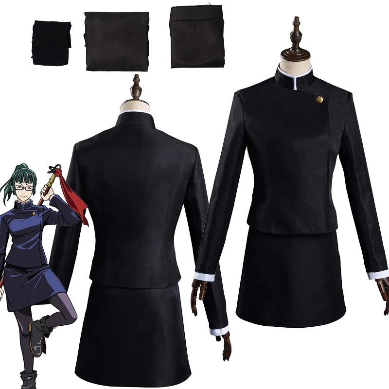 

Anime Jujutsu Kaisen Maki Zenin Cosplay Women Costume Uniform Black Coat Skirt Outfits Female Halloween Carnival Party Suit