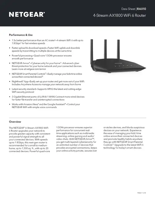 Routeur WiFi 6 Dual Band AX1800 4 Stream - RAX10