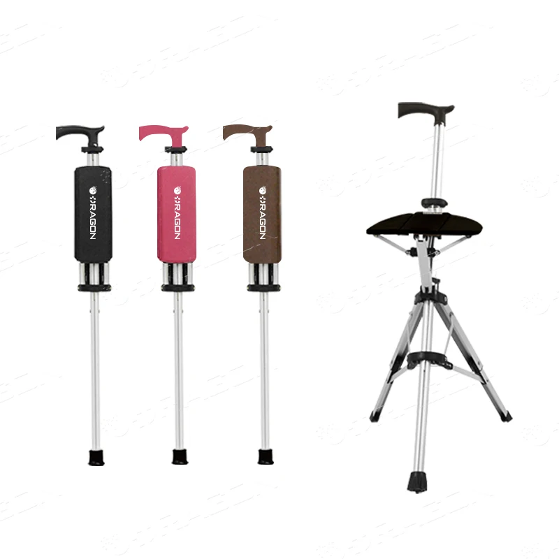Portable Aluminum Alloy Elderly Crutch Chair Folding Walking Sticks Cane with Seat 2