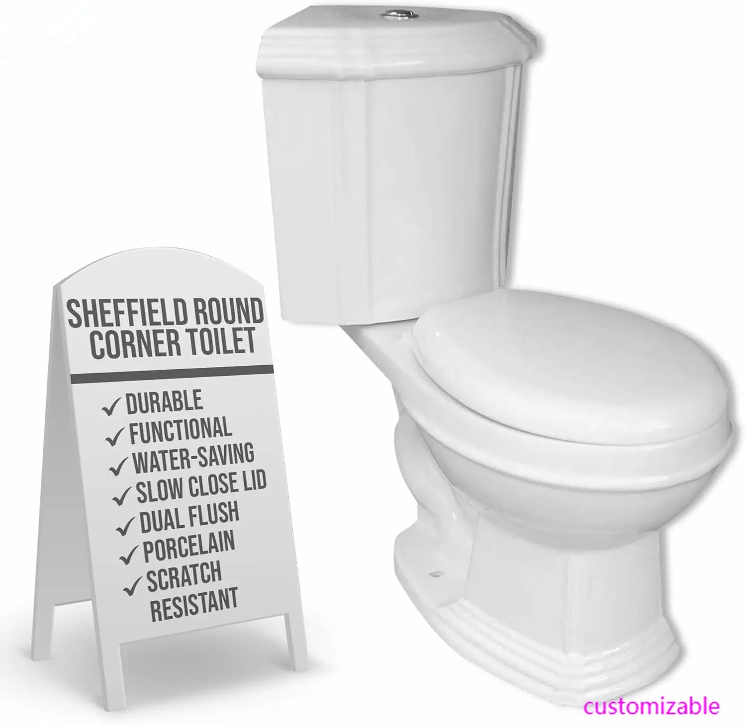 12" Corner Toilet, Dual Flush WaterSense, Slow Close Seat, White Round Bowl for Small Bathrooms