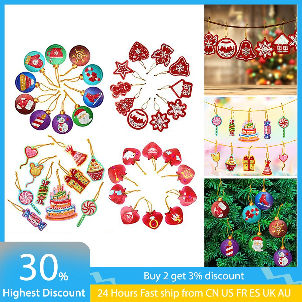 12-Pc Christmas Diamond Art Coasters Kit – DIY Diamond Painting Coasters With Holder, Santa, Snowman, Tree Designs, Adult Craft