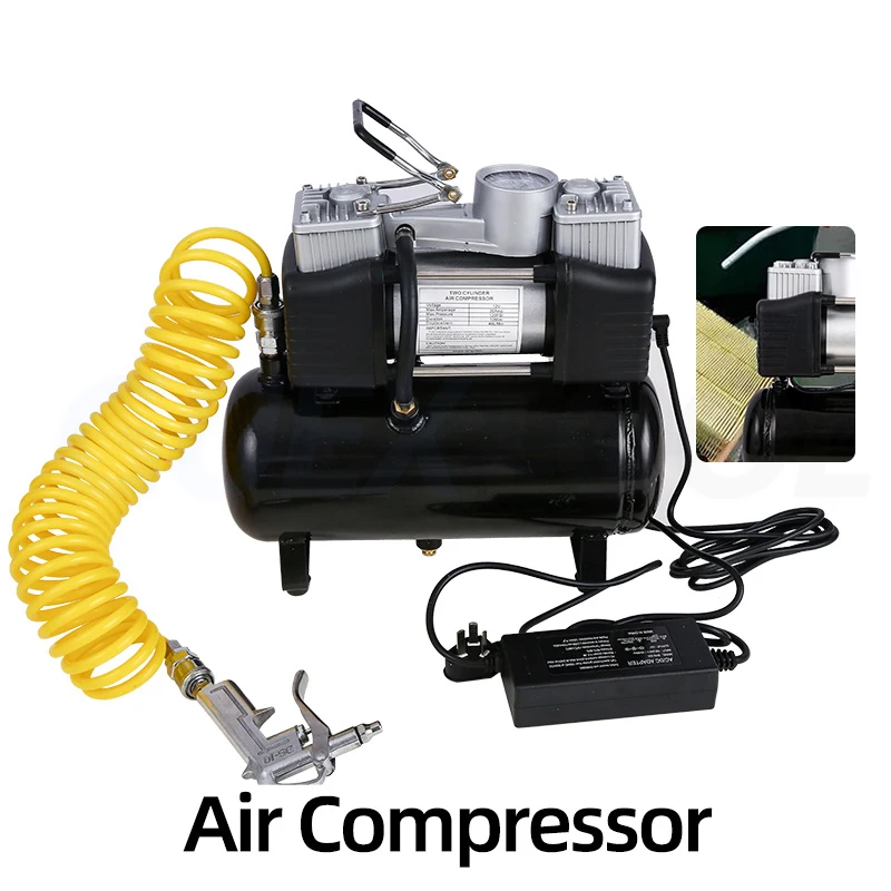 

Portable Single And Double Cylinder Air Pump Car Tire Inflator 12V 220V Low Noise Oil-Free Air Compressor