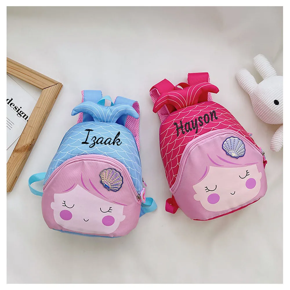 

New Cartoon Mermaid Children's Backpack Personalized Name Boys Girls Kindergarten Backpack Lightweight Outdoor Snack Backpack