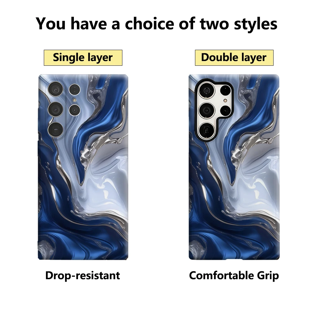 Blue and Silver Flowing Texture Glossy Double-Layer Phone Case