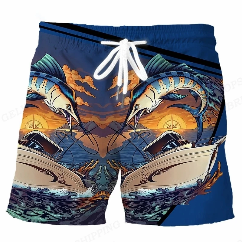 Retro Fishing Men's Swimwear Swimsuits Man Hawaii Mens Shorts 3d Summer Sexy Board Swimming Surfing Beach Wear Casual Quick Dry 4