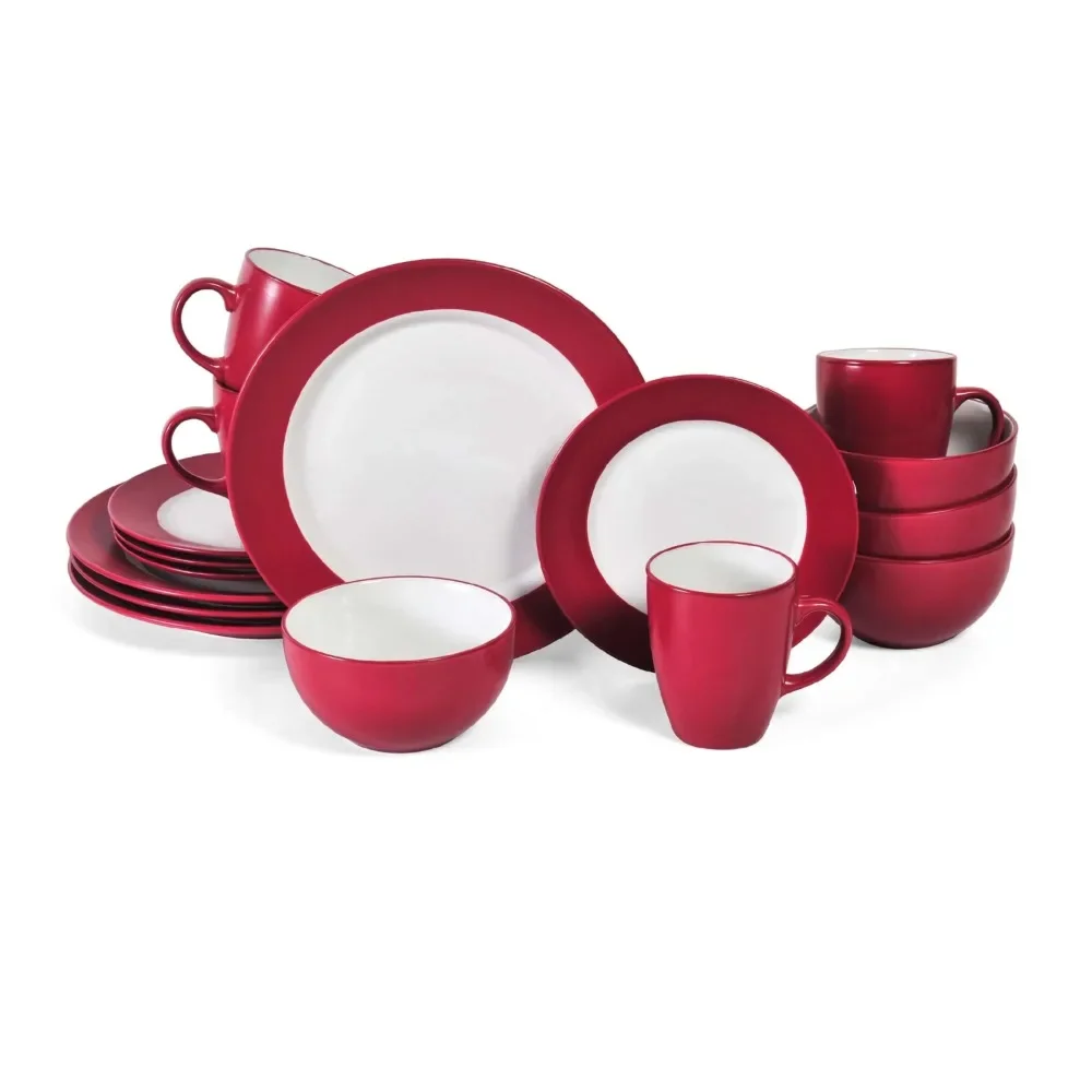 

Tableware Set of Plates Dinner Sets Red 16-Piece Stoneware Dinnerware Set Food Plate Free Shipping Ceramic Dishes to Eat Dish