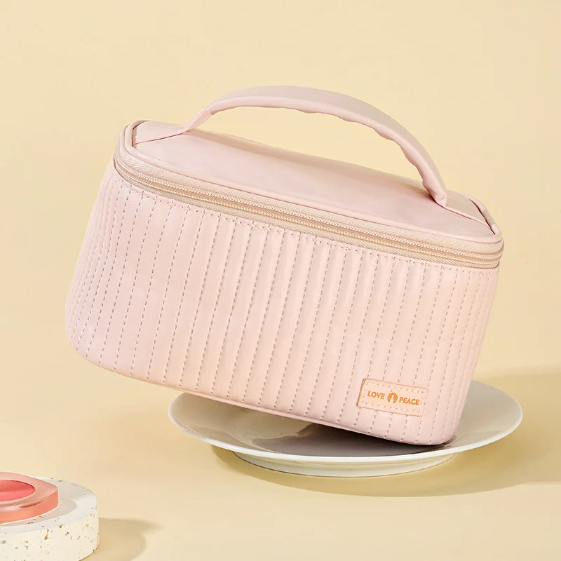 Borse per il Trucco da Viaggio per Donne, Astucci Carini per Cosmetici, Organizer Portatile in Tinta Unita, Borsa per Cosmetici in Pelle PU - immagine 5