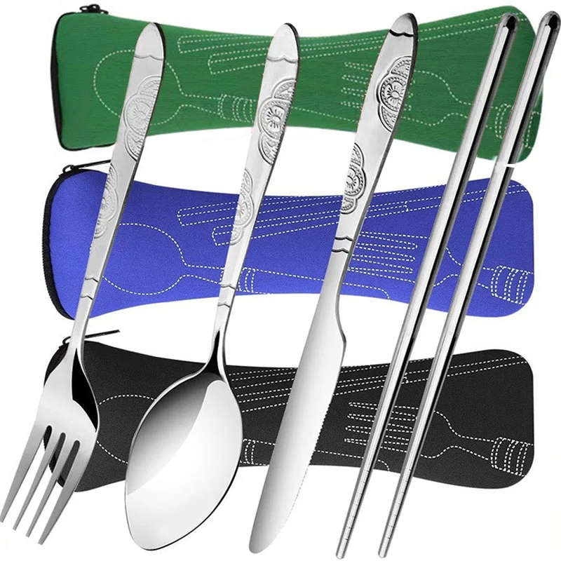 Tableware Storage Bag Stainless Steel Washable with Zipper Cutlery Kit Case Portable Pouch Dinner Household Travel Camping Spoon