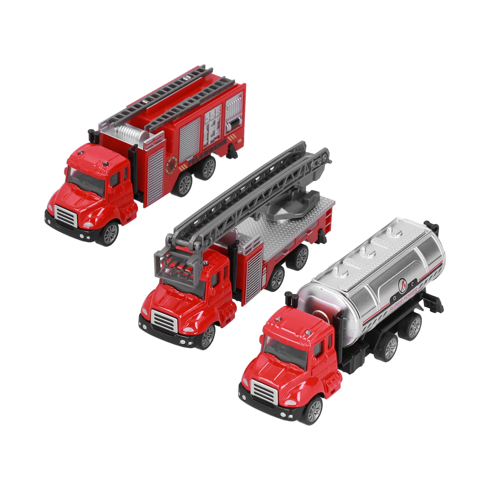 3pcs 1:50 Fire Truck Toy Alloy Pull Back Car Toy Simulated Sprinkler Ladder Truck Model Birthday Gift For Children