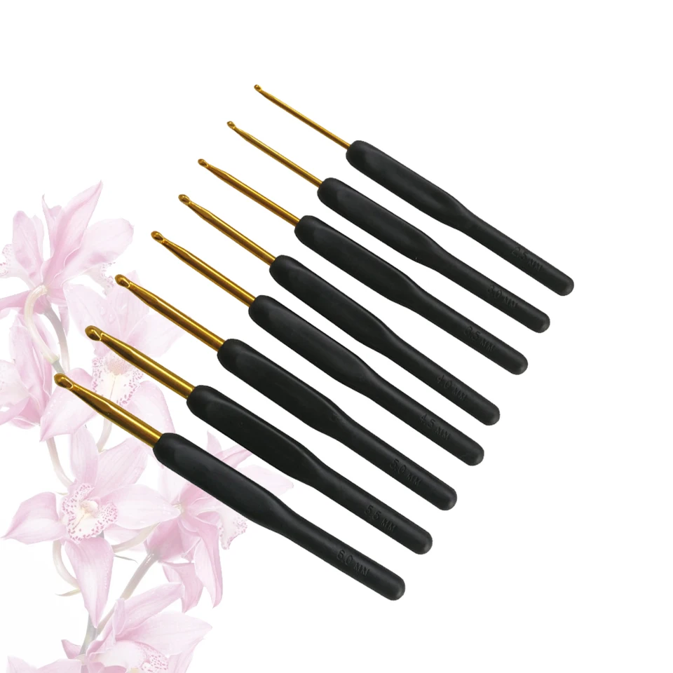 8-Piece Crochet Hooks Set - Ergonomic Silicone Handle Knitting Needles In Multiple Sizes