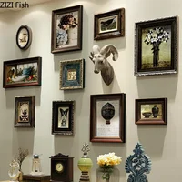 9-21/set American Retro Home Wall Hanging Deer Head Art Oil Painting Photo Solid Wood Photo Frame Wall Ornament Home Decoration 1