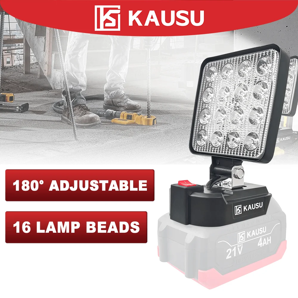 KAUSU Cordless Work Light 4inch 16LED Rechargeable Flashlight 180 Adjustable Lamp Outdoor Lanterns Makita 18V Battery No Battery