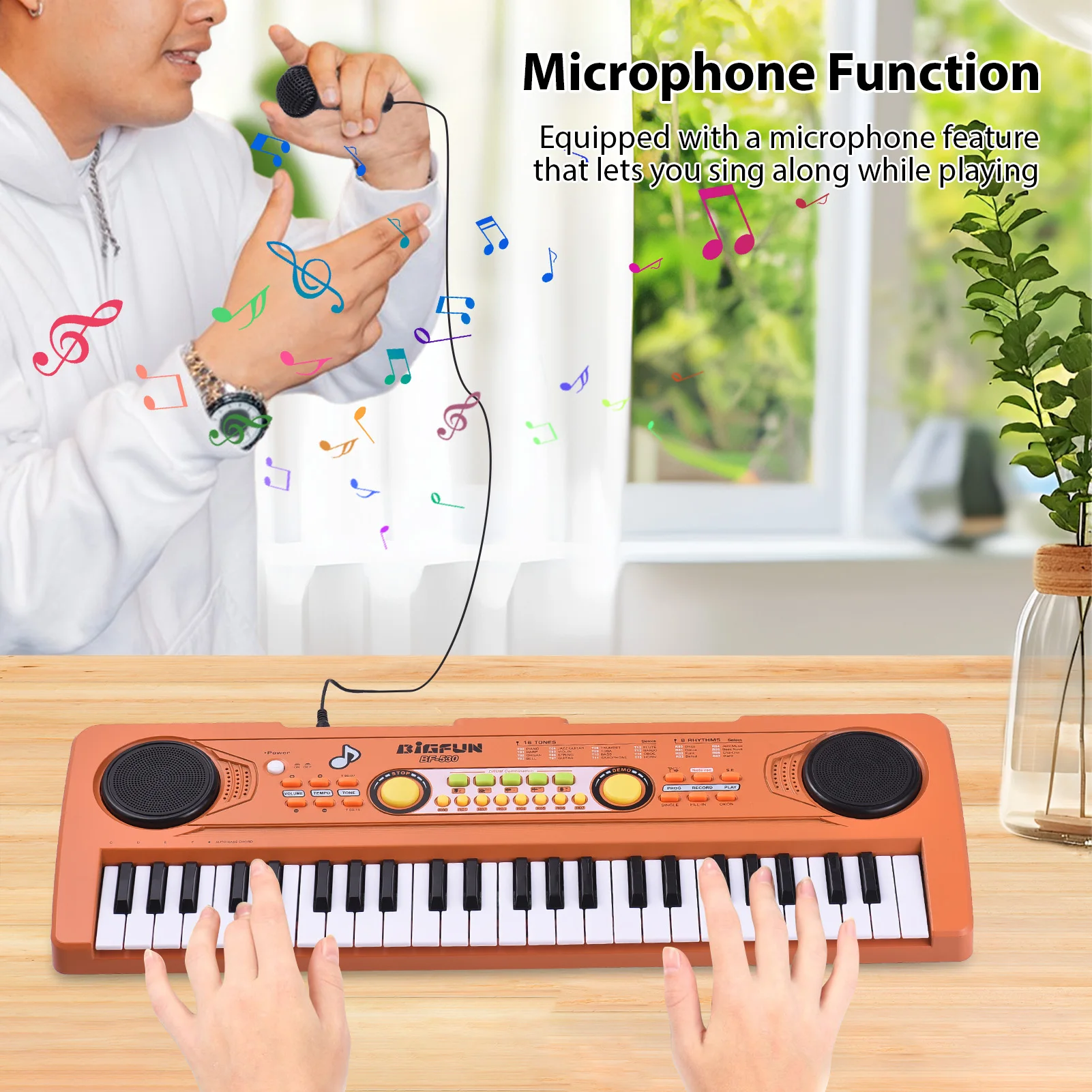 BIGFUN Keyboards Piano 49 Key Portable Electronic Keyboard Piano 16 Tones 8 Rhythms 5 Percussion 6 Demos Dual Speaker Musical
