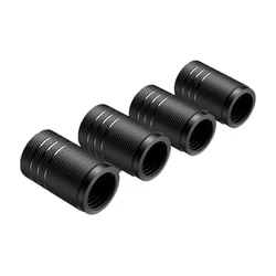 Knurled Aluminum Tire Valve Caps - Set of 4 Deluxe Wheel Accessories (4PC black)