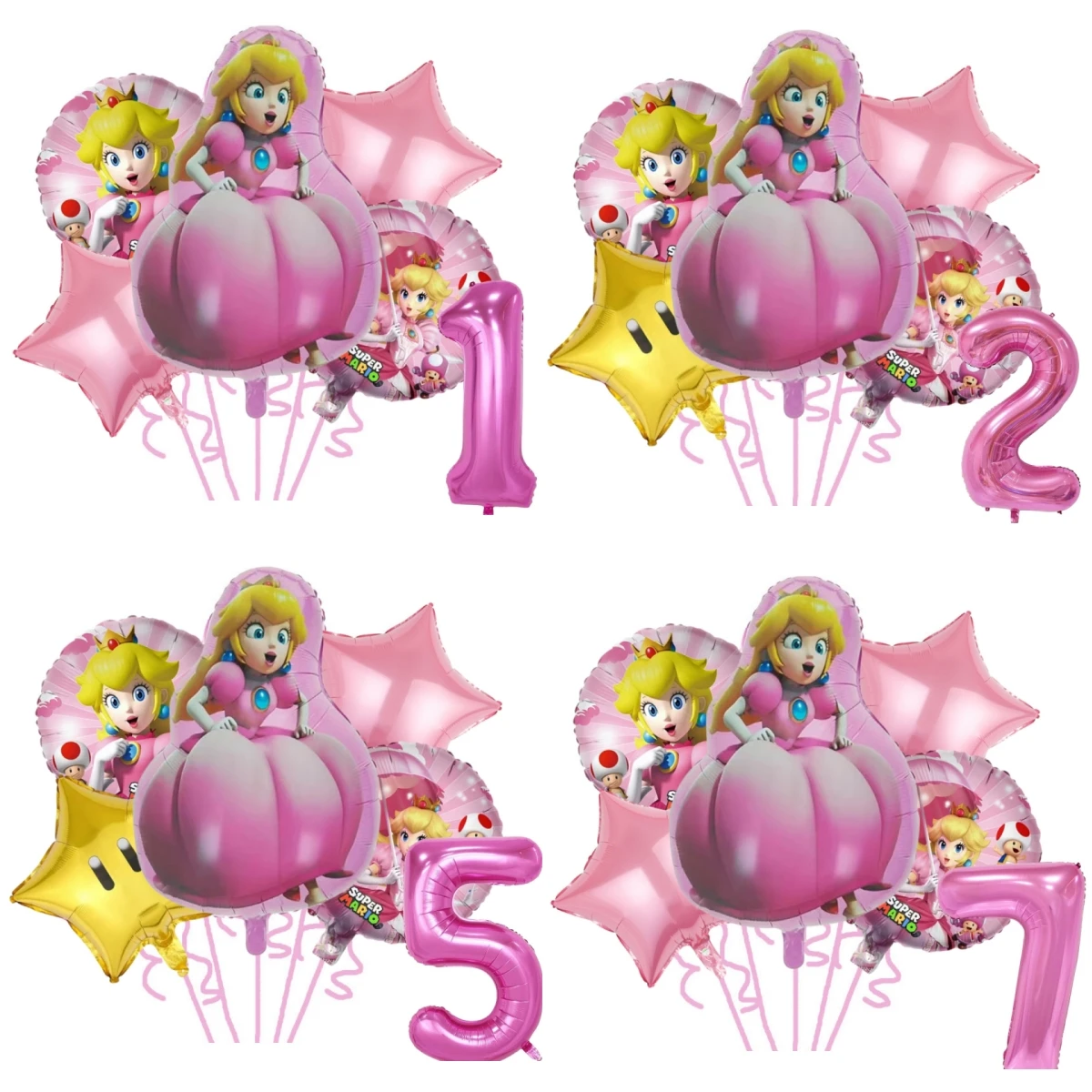 

6pcs Princess Peach Aluminum Foil Ballons Happy Birthday Party Decoration Peach Latex Balloon Number Foil Globlos Girl DIY Party
