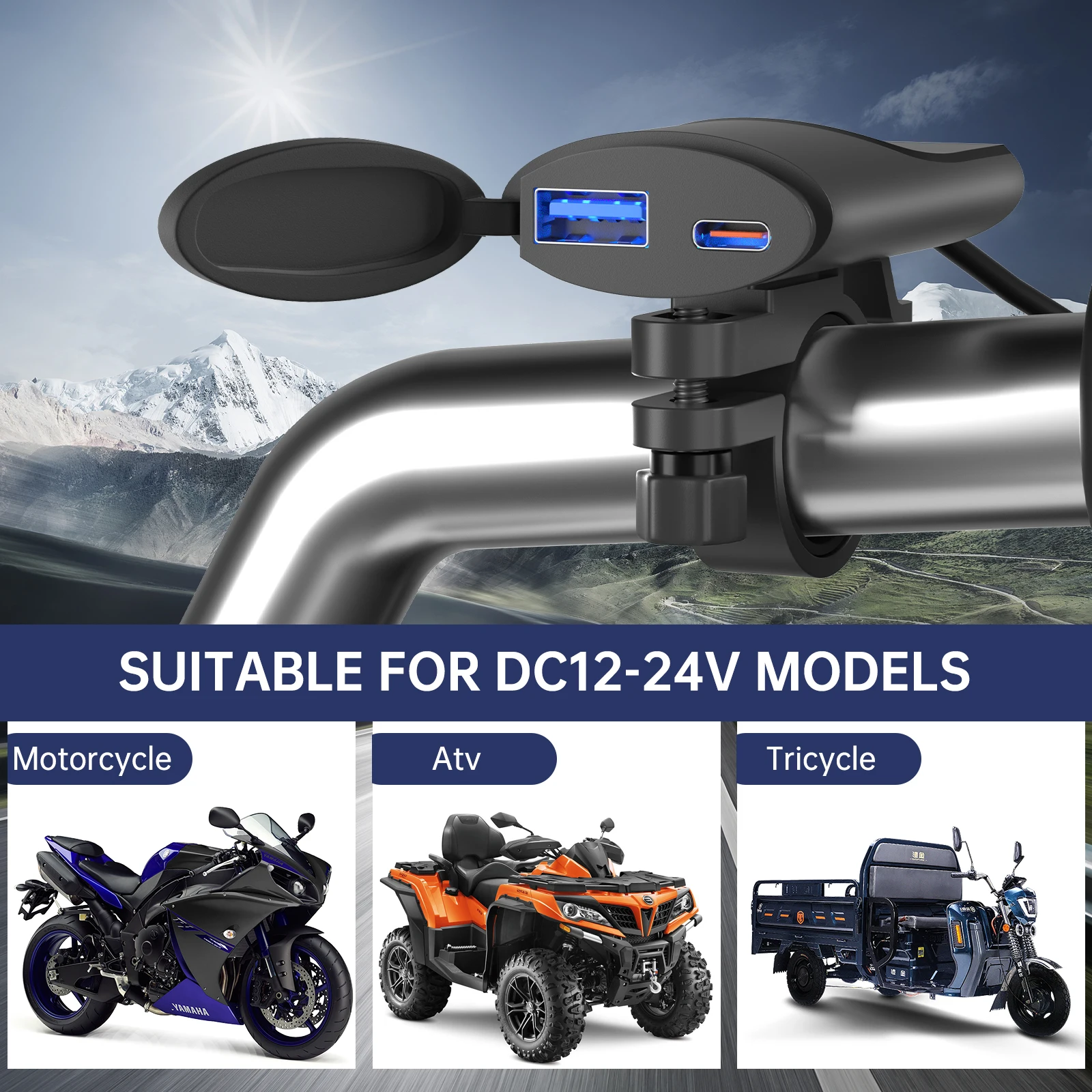 Motorcycle USB Outlet Automatic Switch DC 12V-24V Motorcycle Charger USB Type C Charger Adapter PD for Digital Camera Phone