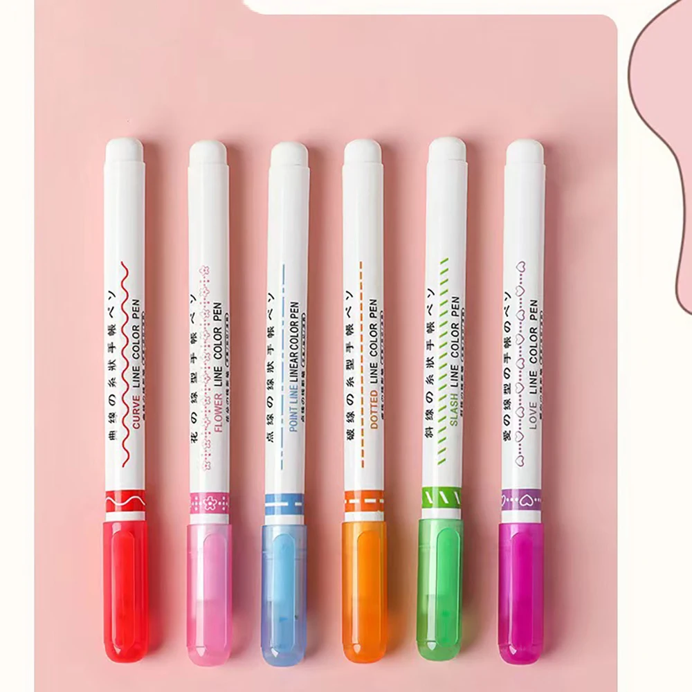 Marker Pens 6Colors Funny Line Pattern Outline