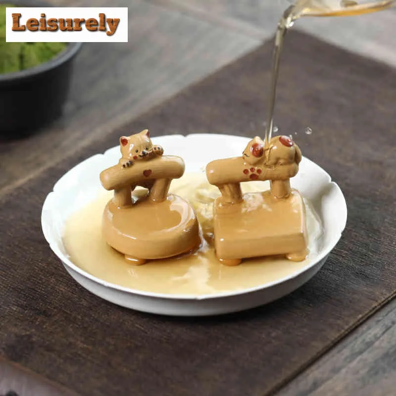 Yixing Zisha Animal Cat Stool Chair Tea Pet Zen Tea Games Tea Figurine Play Toys Tea Statue Ornaments Supplies Craftsmanship