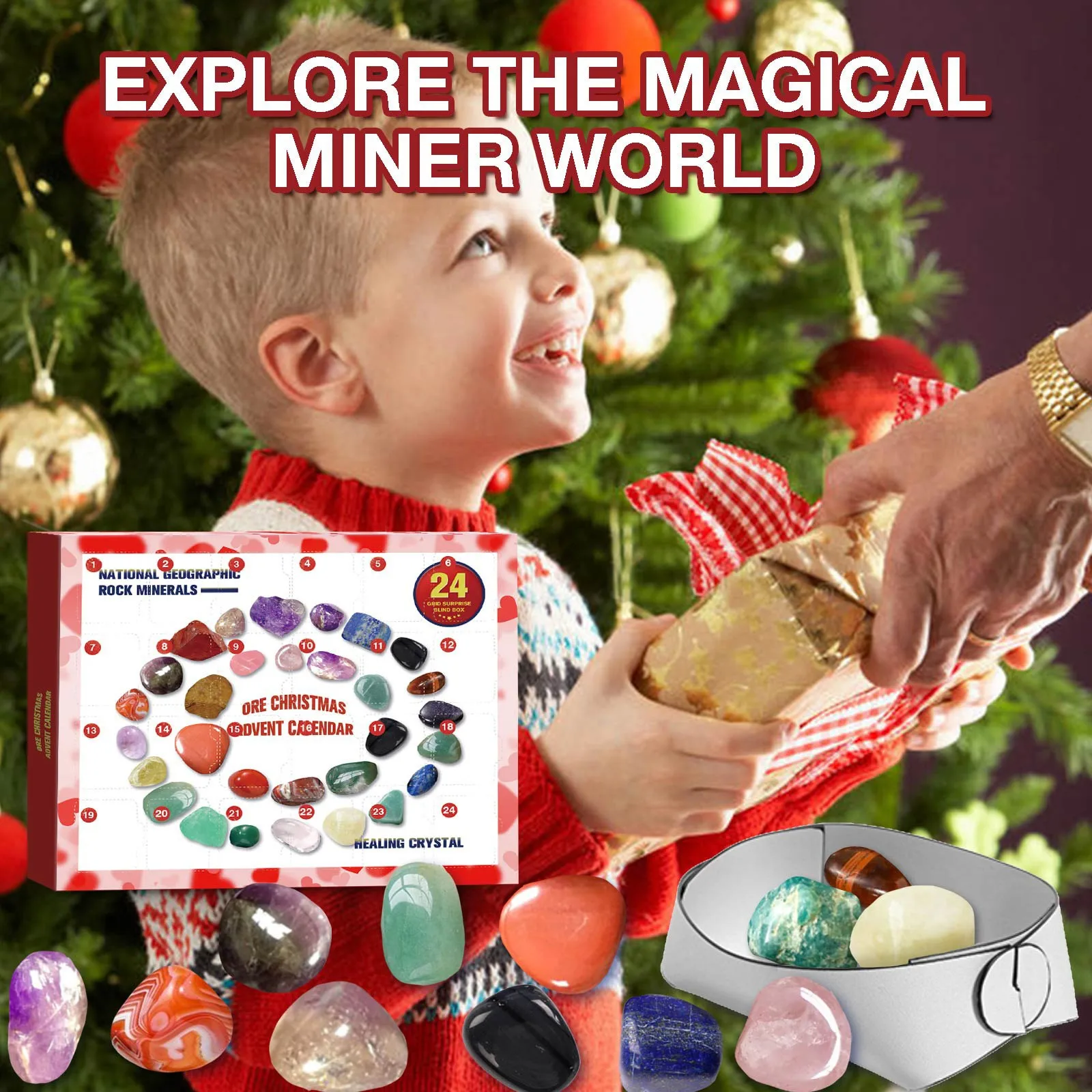 Christmas Advent Calendar for Kids Rock Collection 2025 With 24 Gemstones For Friend