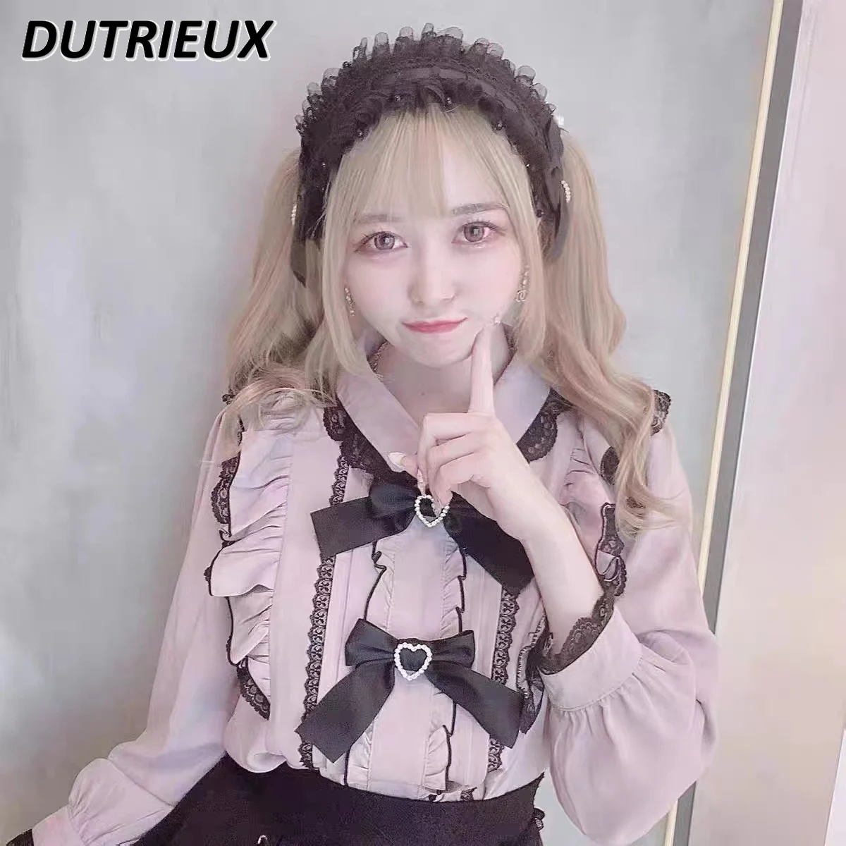 Rojita Shirt Women's Mine Mass-Produced Doll Collar Bow Heart-Shaped Lace Long-Sleeved Top Lolita 2024 Summer New Blusas Mujer