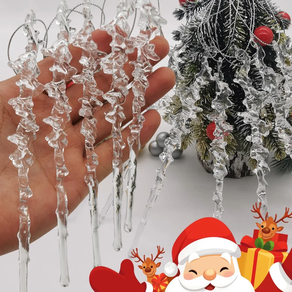 5-20 Stück transparente Acryl-Eiszapfen-Ornamente, realistische mattierte Eisform, Weihnachtsbaum, Winterparty, hängende Dekoration, DIY-Handwerksanhänger
