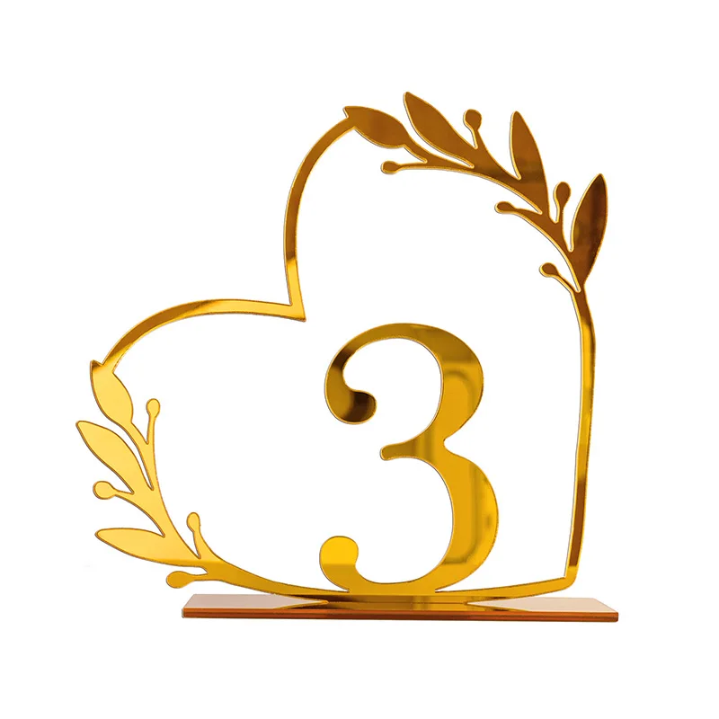 Heart Shaped Table Numbers Signage Gold Color Acrylic Table Number Card Holder Wedding Partyreserved Seating Numbers Stand 1PC