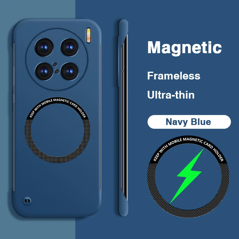 Sleek Frameless Magnetic Phone Case with Wireless Charging Capability, Hard Back Cover