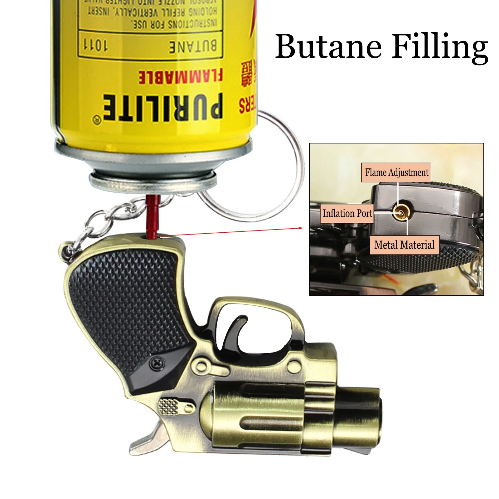 Cool Gun Shape Jet Flame Torch Lighter Adjustable Flame Windproof Refillable Butane for Cigar Gifts Outdoor (Without Butane Gas)