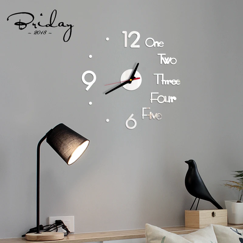Creative 3D Acrylic Mirror Stickers Wall Clock DIY Digital Clock Quartz Needle Horloge Modern Design Living Room Home Decor digital clock wall clock wall clock sticker
