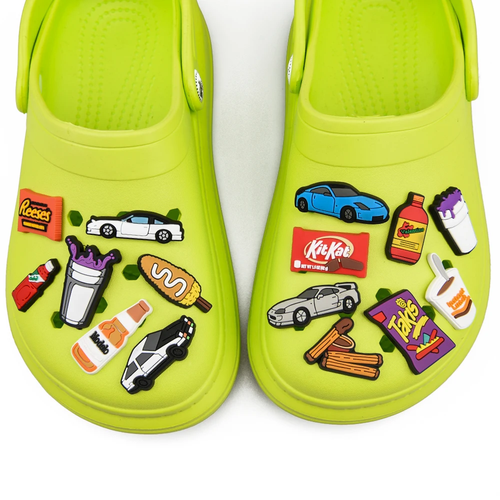 Hot Sell PVC Mexican Food Croc Shoe Charms Mexico Women Snake Drink Grill Chips Shoe Decorations Colorful Sports Car Accessories